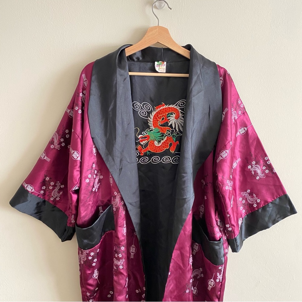 VINTAGE Japanese Silk Dragon Embroidered Kimono - L - Picture 12 of 16